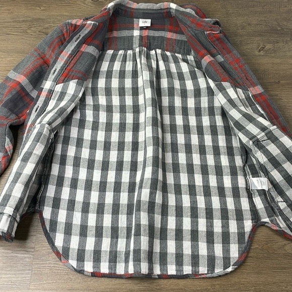 CAbi Women’s #4164 Plaid Tavern Shirt Ruffle Jacket in Gray Red White, sz SM - Picture 6 of 12